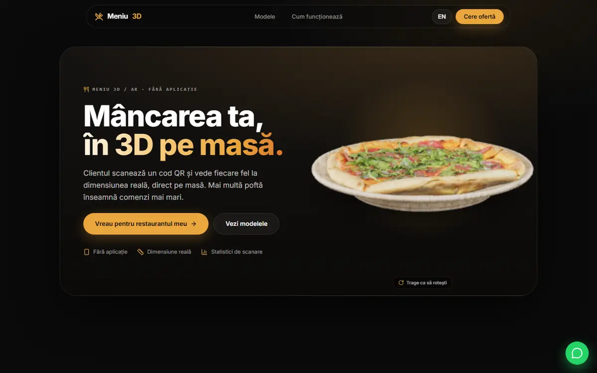 Meniu 3D — les plats d'un restaurant en 3D sur la table, directement depuis un QR code